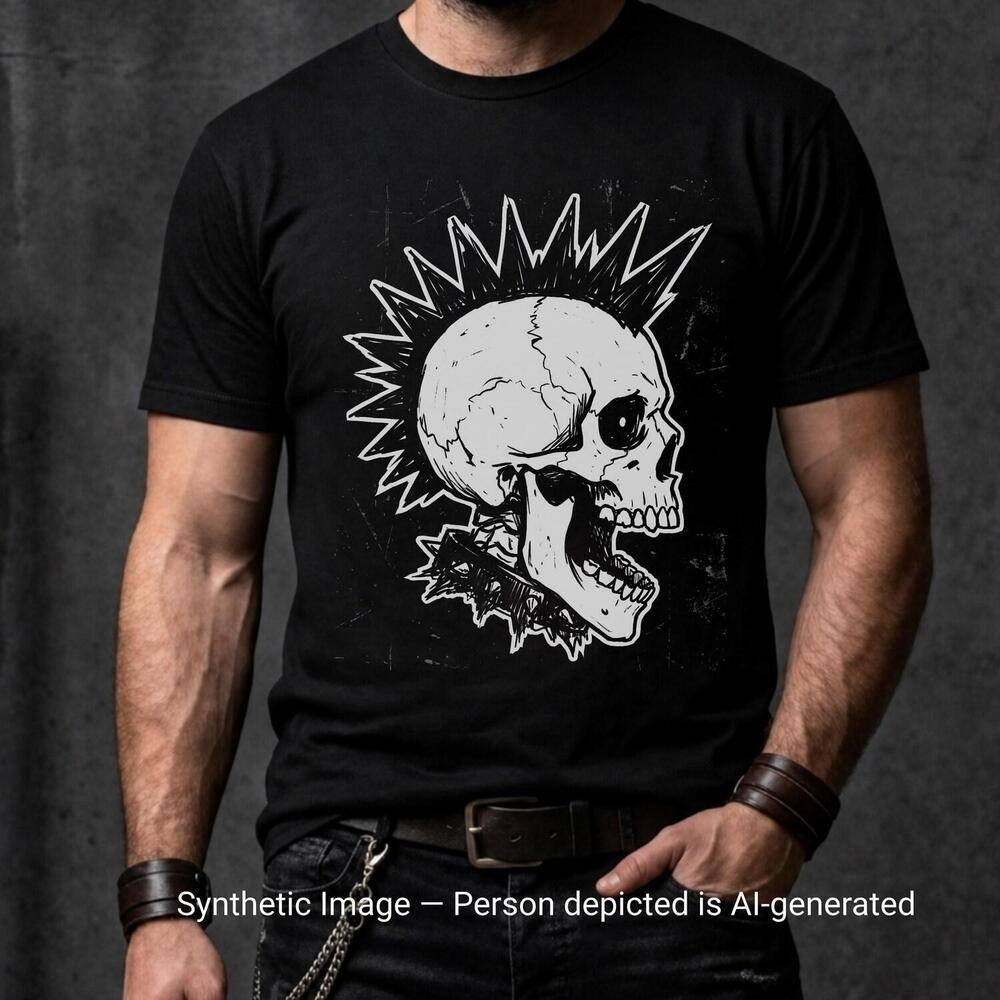 Punk Skull Mohawk T-Shirt Distressed Graphic Tee